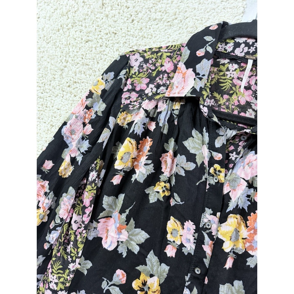 Free People Hold On To Me Black Floral Print Blouse Medium Oversized Top - Picture 7 of 16